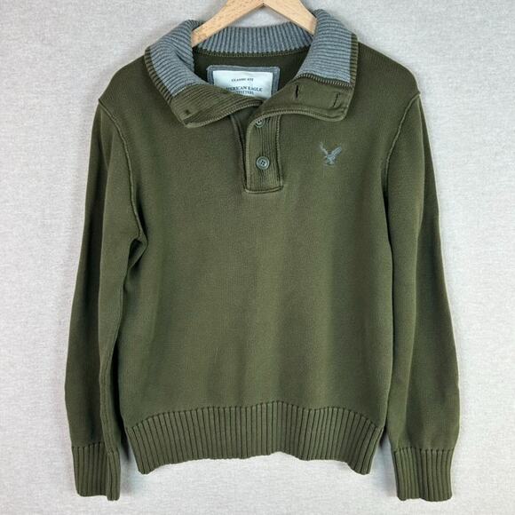 American Eagle Outfitters Other - Vintage American Eagle Mens Y2K 1/4 Button Pullover Sweater Size M Preppy Grunge